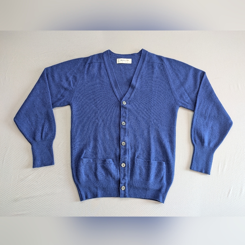 Johnstons of Elgin Mens Scottish 100% Cashmere Royal Blue Cardigan Mens Size 40